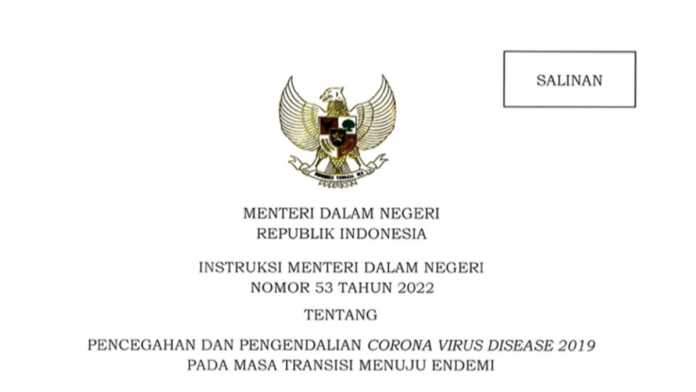 Isi Lengkap Inmendagri Nomor 53 Tahun 2022 Soal Pencabutan PPKM.